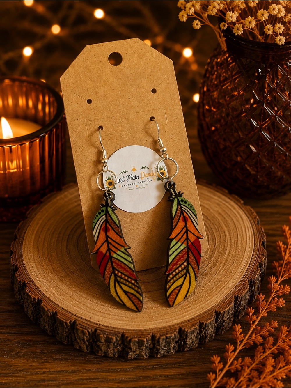 Boho Colorful Feather Dangle Earrings Fall Autumn Western